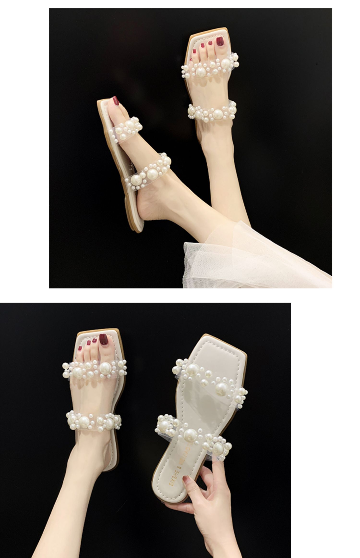 达芙妮女鞋平底网红露趾一字凉拖鞋女鞋子2021年新款仙女风夏季百搭