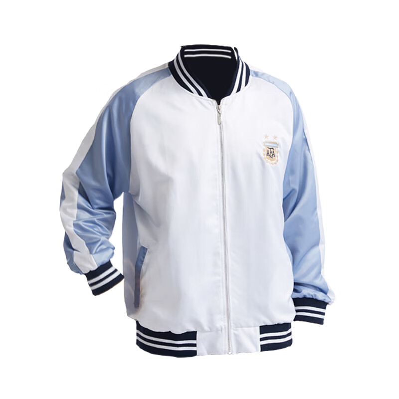 阿根廷国家队官方蓝白缎面外套秋冬刺绣棒球服拉链梅西球迷 蓝白缎面