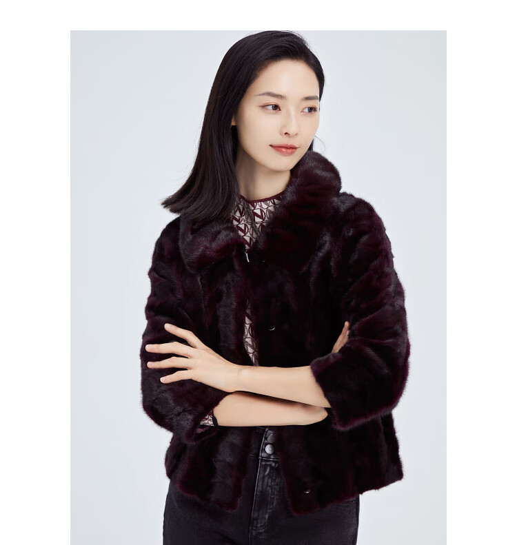 娜尔思(naersi) 双色水貂毛手工缝制贵气皮草女2022冬新款裘皮外套