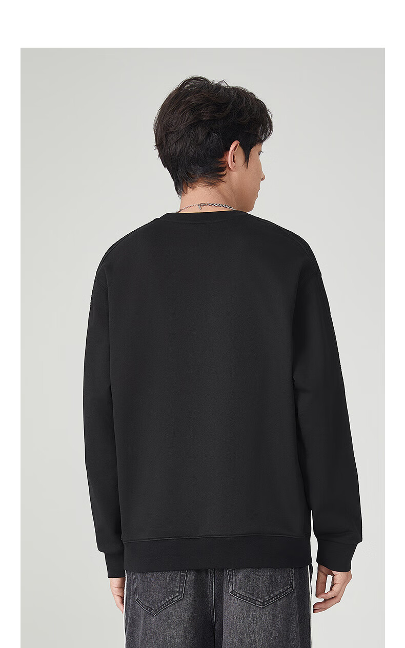 CABBEEN 340G Pure Cotton Sweatshirt, Autumn Loose Fit Streetwear Structural Style, Coal Black 01, Size 54 7