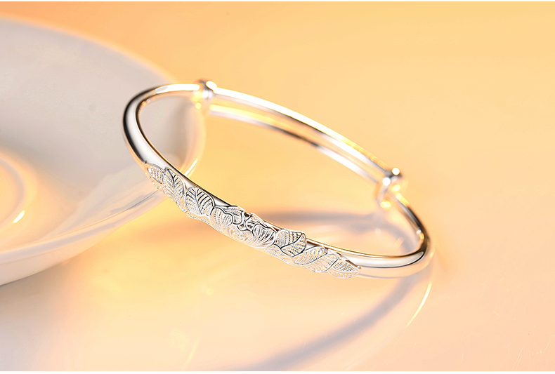 s999纯银手镯女花丝实心银镯子首饰妈妈银饰手环情人节礼物送女友