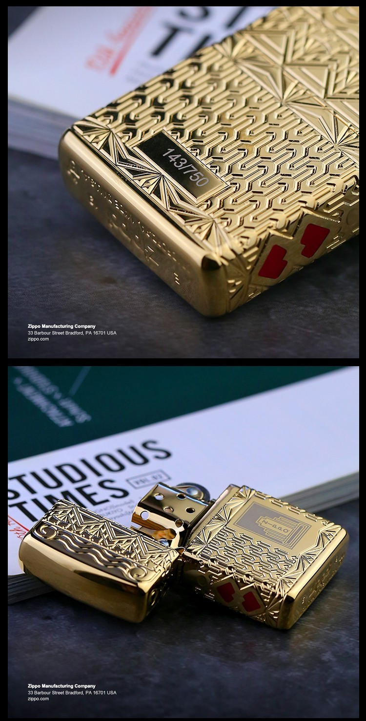 原装进口zippo打火机之宝大楼限量版镀金几何艺术大厦360度深雕盔甲机
