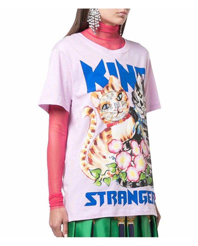 gucci古驰t恤女猫咪印花图案圆领短袖492347 xjbid 5276 粉色 xxs
