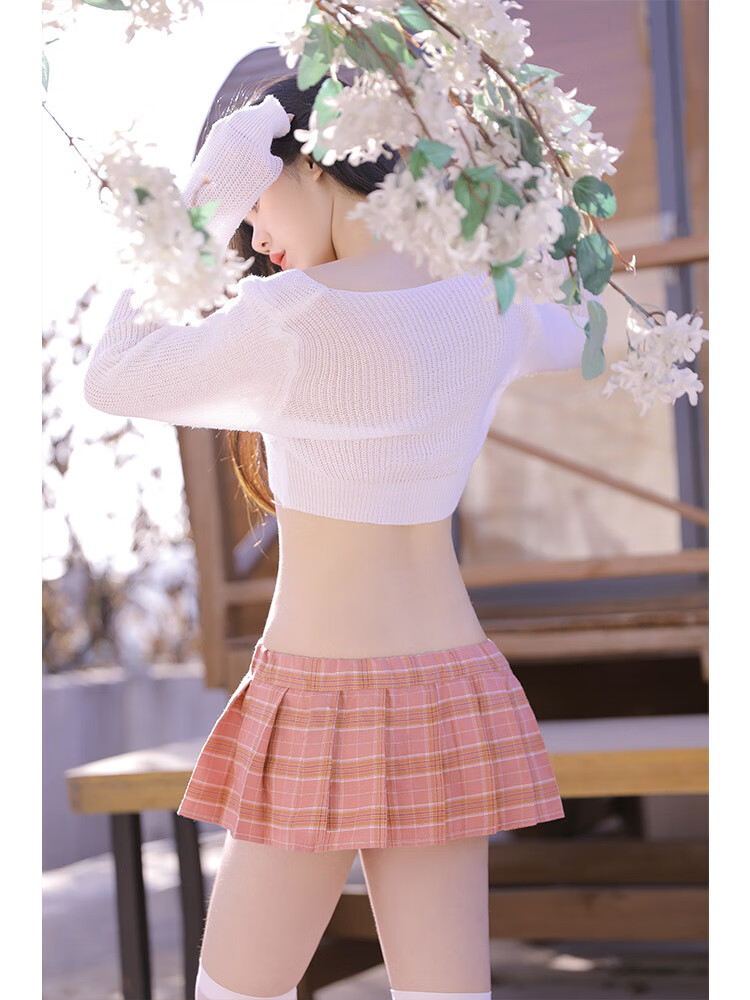 法国kj学生jk制服性感内衣套装透明衣服小胸睡衣女  毛衣款>灰衣灰格