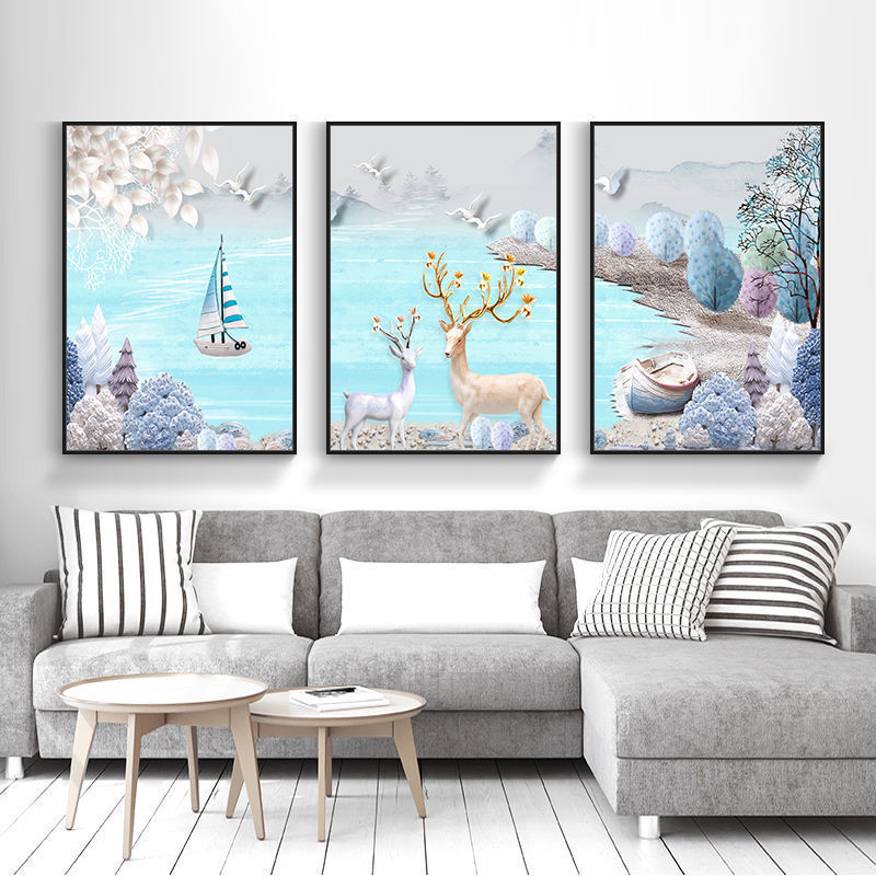 现货直发客厅装饰画北欧风格沙发背景墙壁画现代简约卧室床头挂画三联