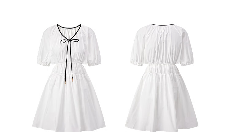 Peacebird Women's Premium Commuter Summer V-Neck Long Dress Small Brand Hollow Out Color-Block Simple Commuter White Long M 30