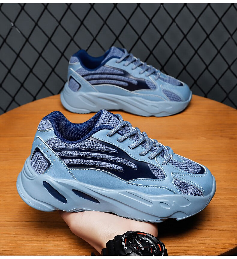 大童男鞋12岁到15岁男童鞋子秋季网面透气儿童运动跑步鞋小男孩 蓝色