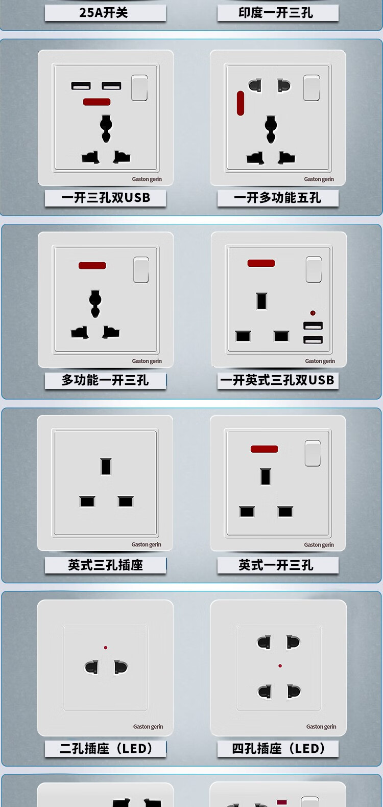 定制10a多功能三孔通用电源面板插座港式欧式欧标3孔86型开关插座 一