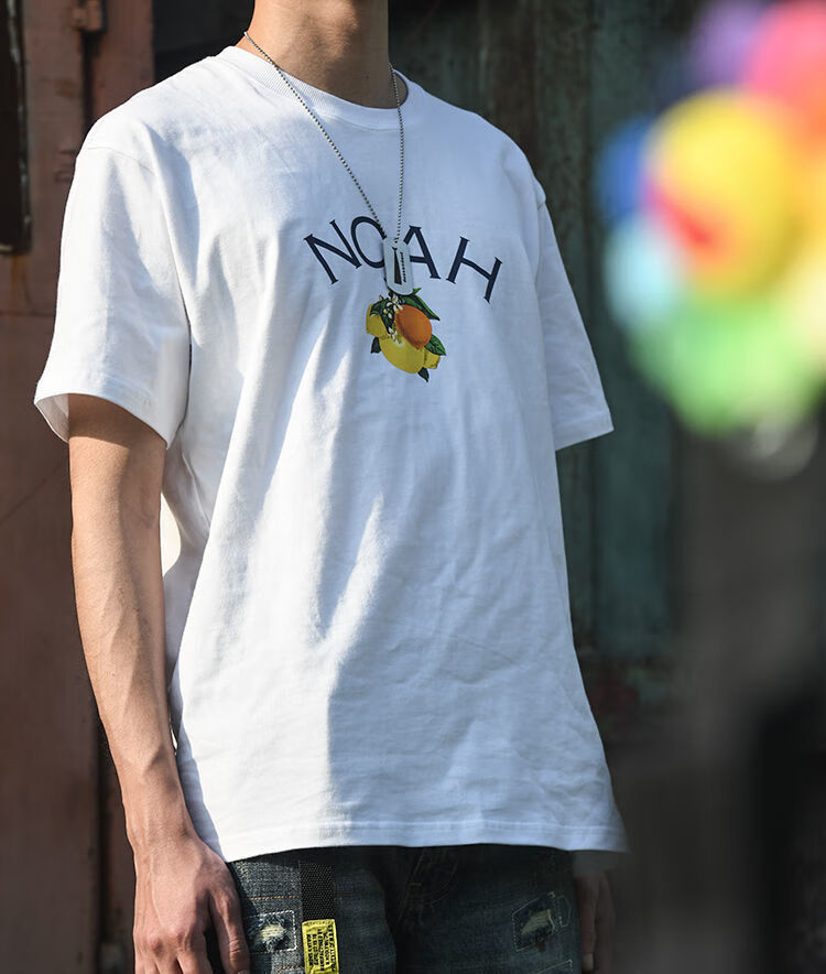 noah潮牌tee美式复古印花字母打底衫夏季t恤男女情侣十字短袖tee 白色