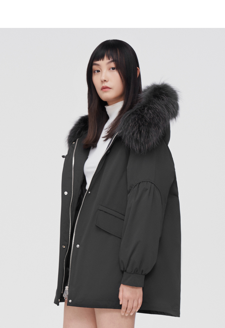 波司登2021年冬季新款羽绒服女常规款休闲创新系列毛领连帽时尚廓形90