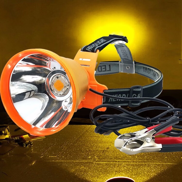 12v头灯强光聚光led散光远射大光斑抓鱼t打鱼钓鱼外接电瓶灯300w散光