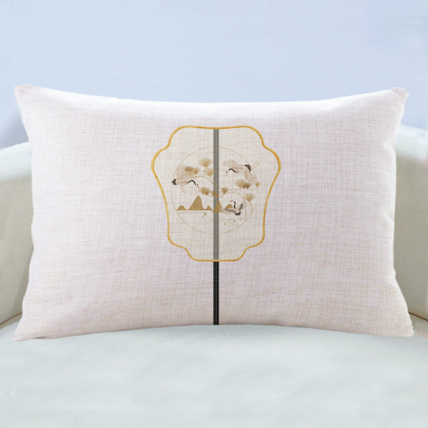 万燊新中式古风团扇古典简约抱枕靠垫亚麻客厅卧室客栈民宿沙发靠背枕