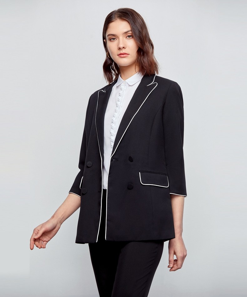 g2000商务女装西服外套季新款明线撞色拼接七分袖小西装女00710015