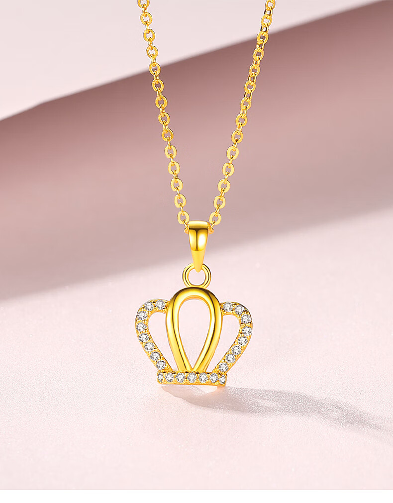 老凤凰黄金皇冠吊坠女款足金999王冠项链3d硬金镶嵌挂坠套链坠子送