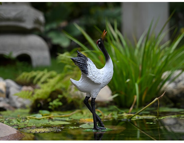 妙优可微景观动物仿真小仙鹤摆件假山鱼池盆景造景装饰客厅树脂白鹤