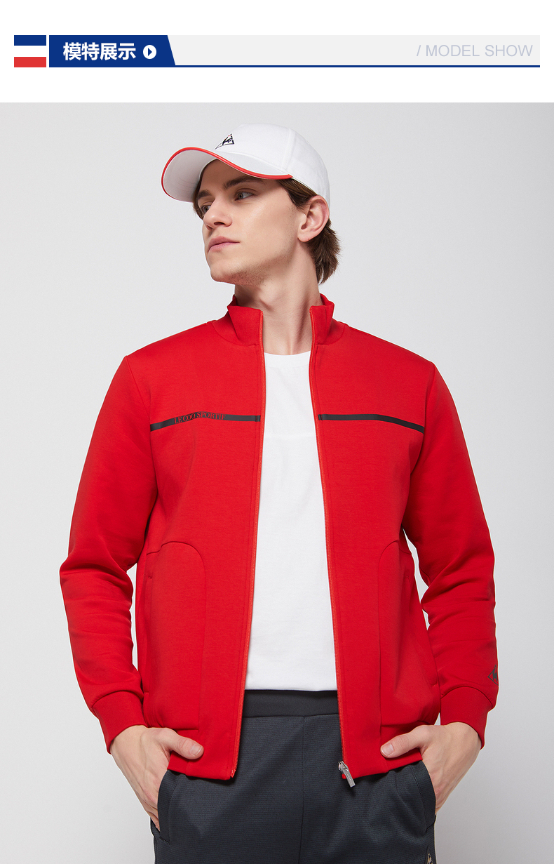 乐卡克法国公鸡简约时尚休闲立领拉链开衫外套男黑色l