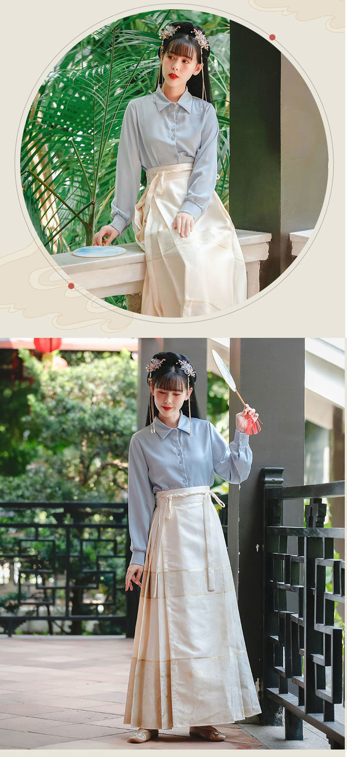 时尚新款女装马面裙半身织金马面裙汉元素改良汉服一片式马面新款