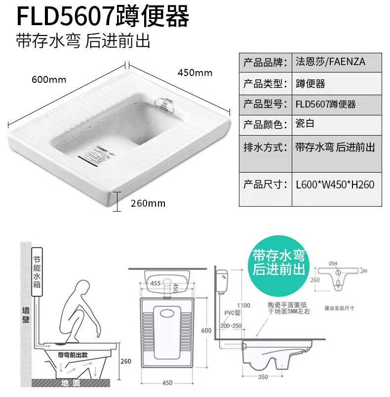 faenza法恩莎蹲便器水箱套装整套冲水箱蹲厕防臭器蹲坑式蹲坑蹲便器