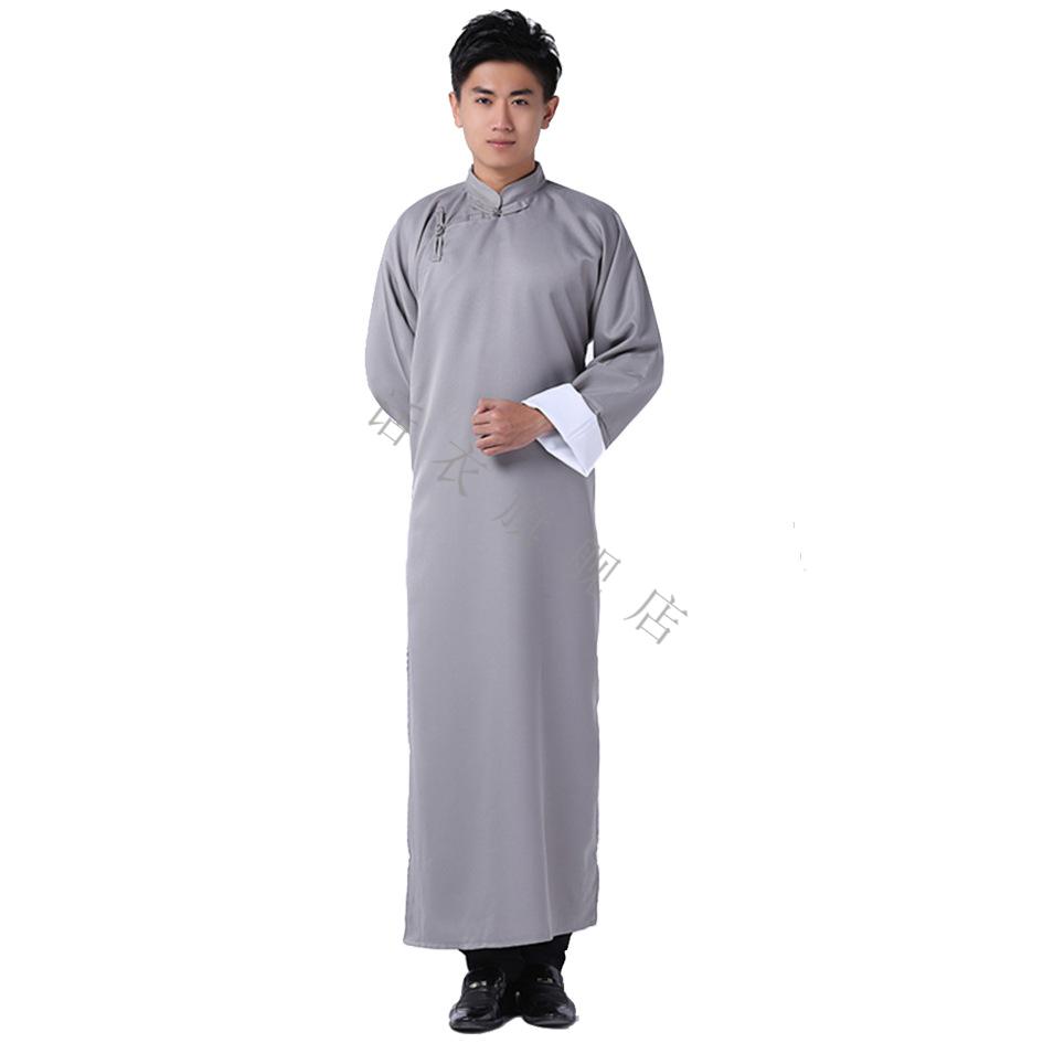 话衣中式唐装小品年会伴郎服先生复古马褂相声服大褂酒红色伴郎服黑色