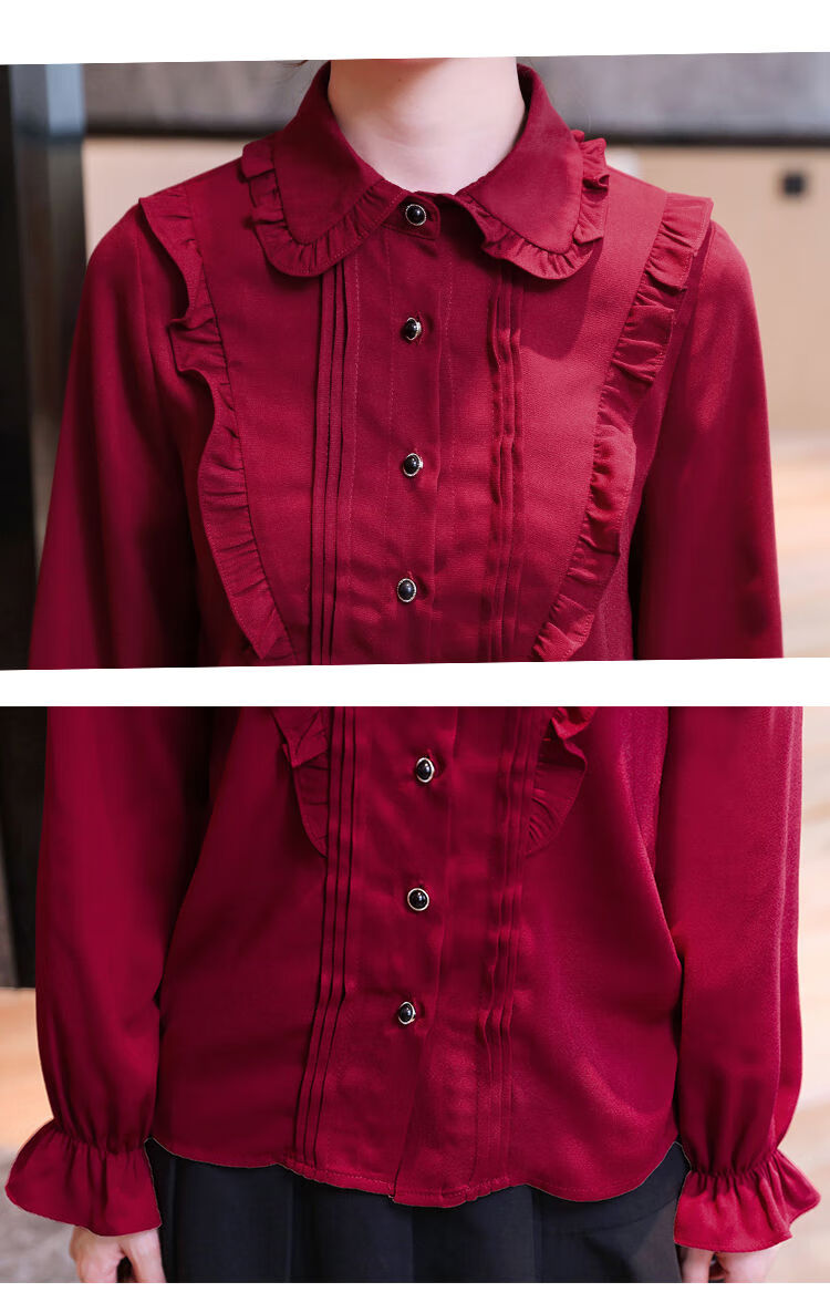 爱韩都依服衣舍早春款衬衫女装春装2021年新款长袖红色雪纺上衣服设计