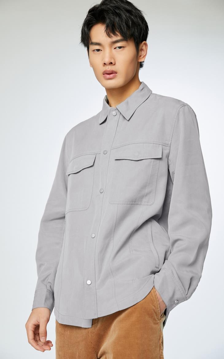 selected思莱德垂感光滑商务休闲工装男士长袖衬衫s421105006 浅灰色