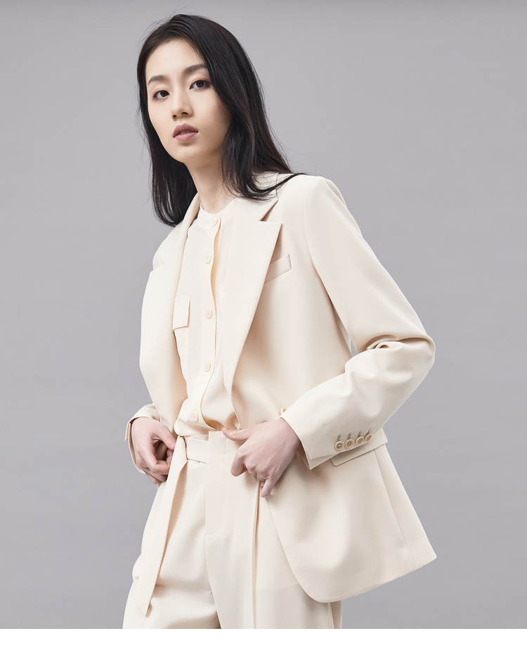 mecity女装春秋商务休闲复古英伦风素色气质时尚小西装外套女 橄榄绿