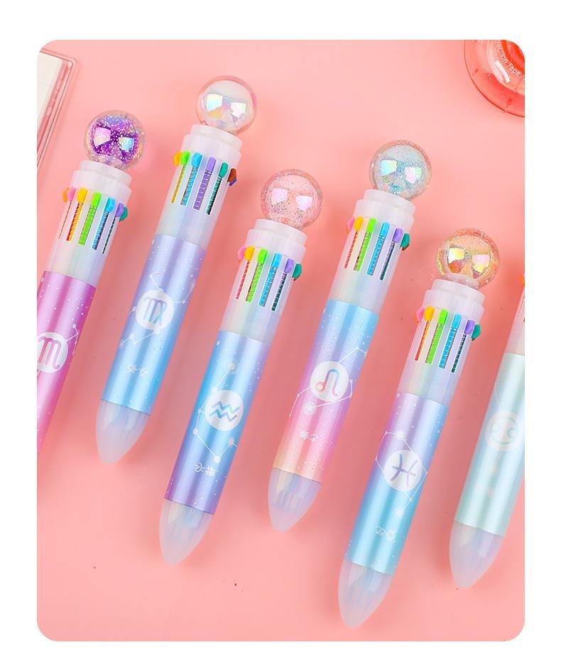 七彩星座12色圆珠笔樱花创意多功能学生按动彩色标记笔多色原子笔 10