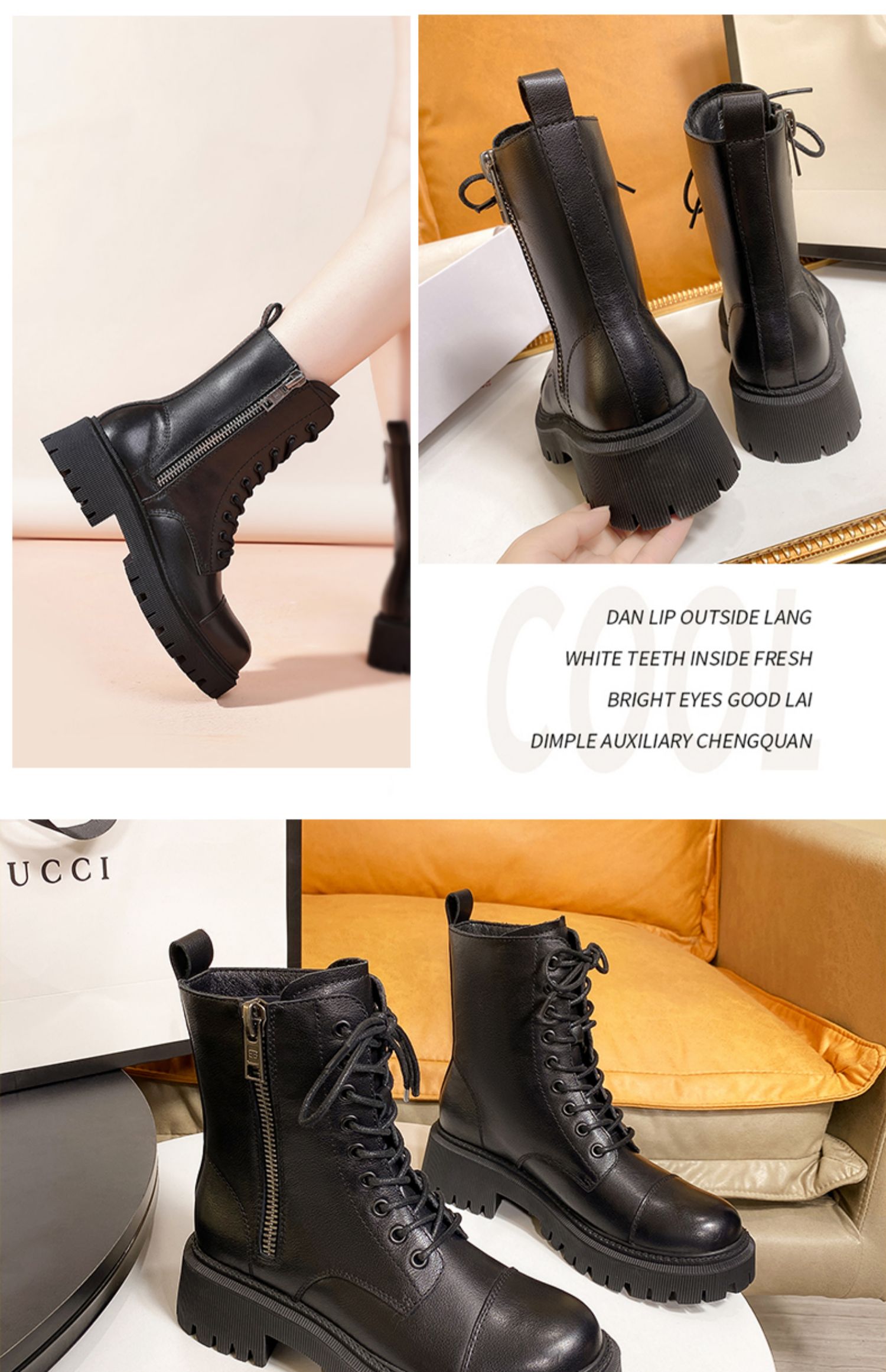 日泰马丁靴女ins英伦风新款短靴女厚底时尚系带百搭轩酷马丁靴女黑色