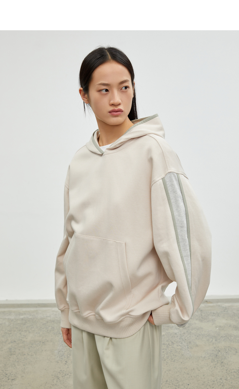 bosie石津川春季新款针织卫衣男情侣拼接简约宽松女连帽外套潮8024d