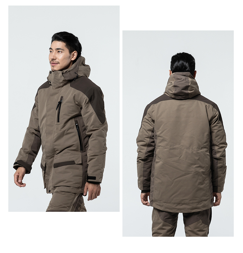 迪卡侬男士防寒服长款保暖加厚男外套夹克军大衣sol褐色s