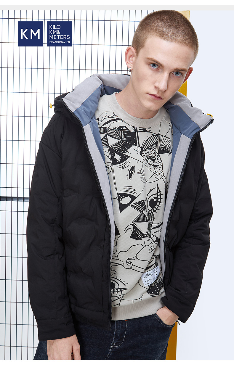 【商场同款】km男装2020冬季新款短款羽绒服男士外套m4x1904444f 黑色