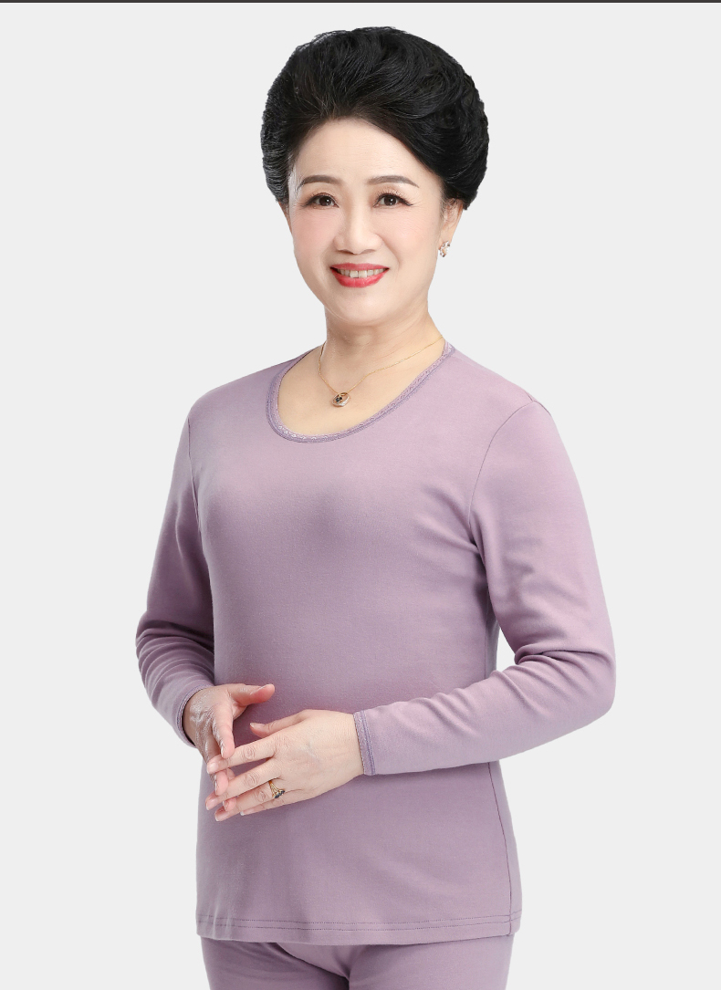 春织女士秋衣纯棉薄款打底衫秋冬老人棉毛衫宽松中老年人保暖内衣长袖