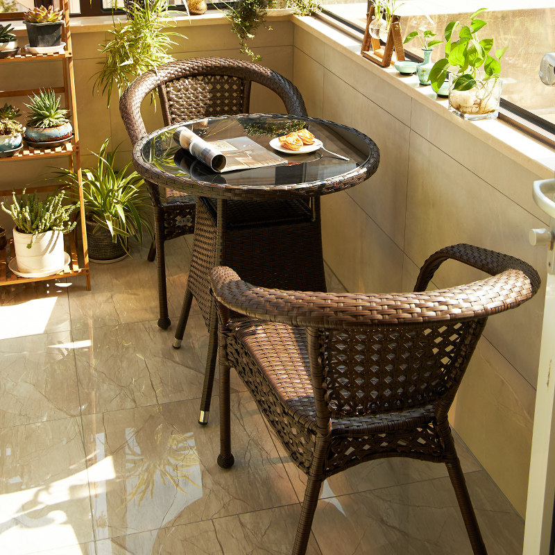 桓硕 阳台小桌椅藤椅三件套户外茶几组合露台庭院休闲桌椅室外编藤