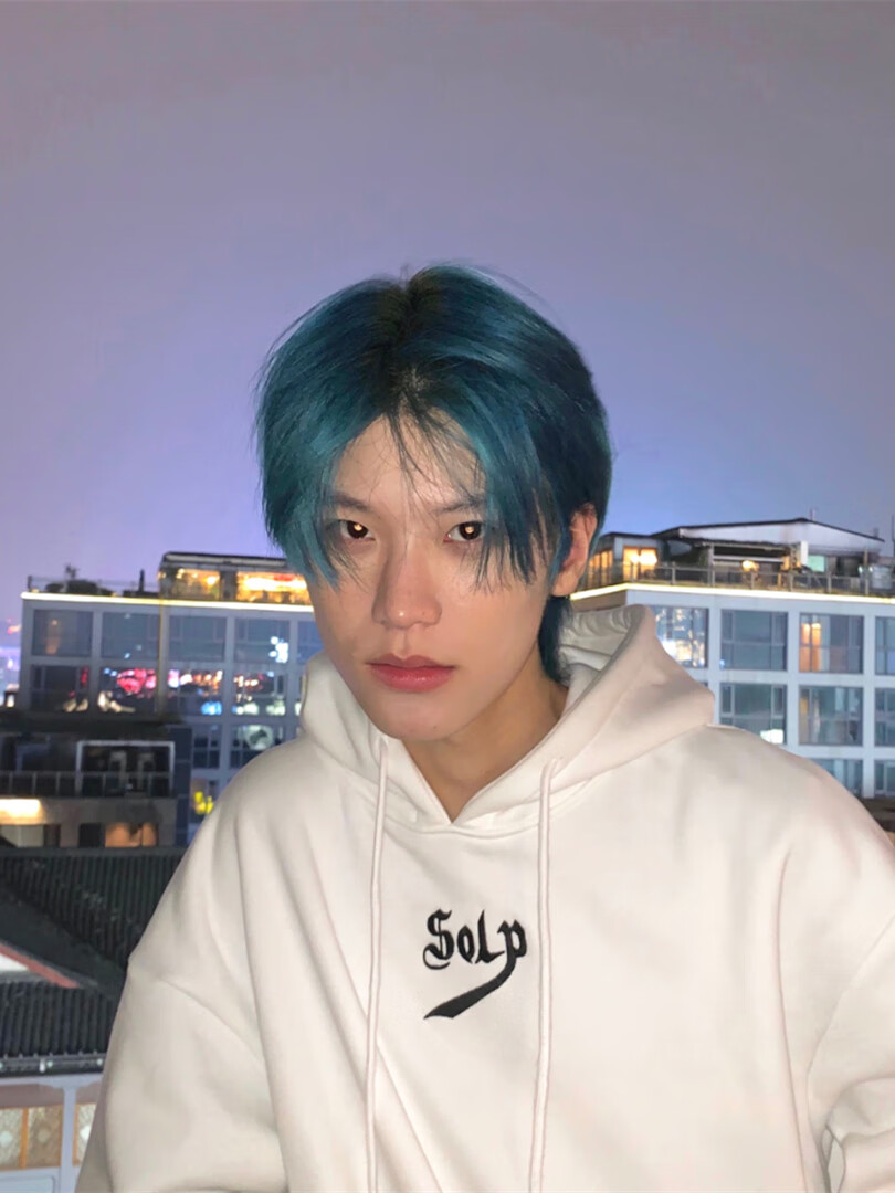 网红同款不洗头神器颜色狼尾个性节目表演假发雾霾蓝鲻鱼头全头套自然