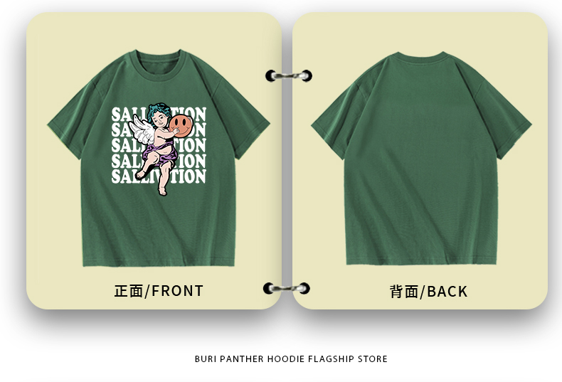 wios3955buripanther抱笑脸天使印花t恤夏季宽松青春短袖橄榄绿s