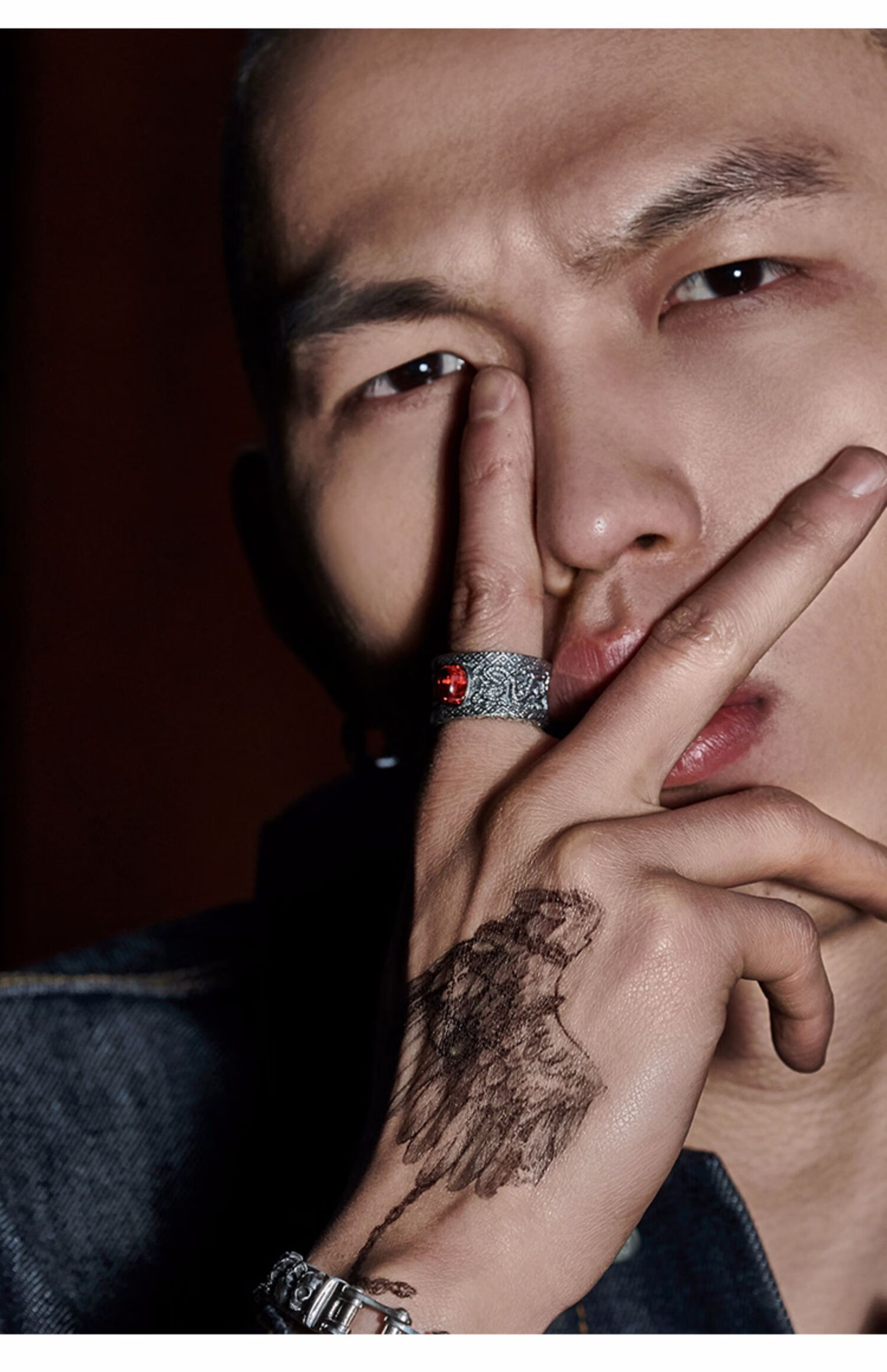 s925银戒指男潮个性复古扳指食指环宽版双龙戏珠黑玛瑙泰银戒指 黑