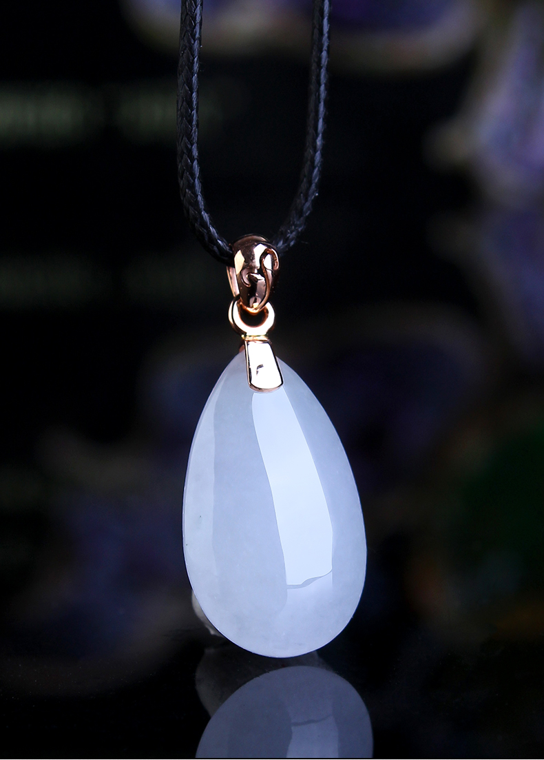 百博翡翠紫罗兰水滴吊坠淡紫18k金镶玉天然缅甸玉石a货玉坠挂件紫薰