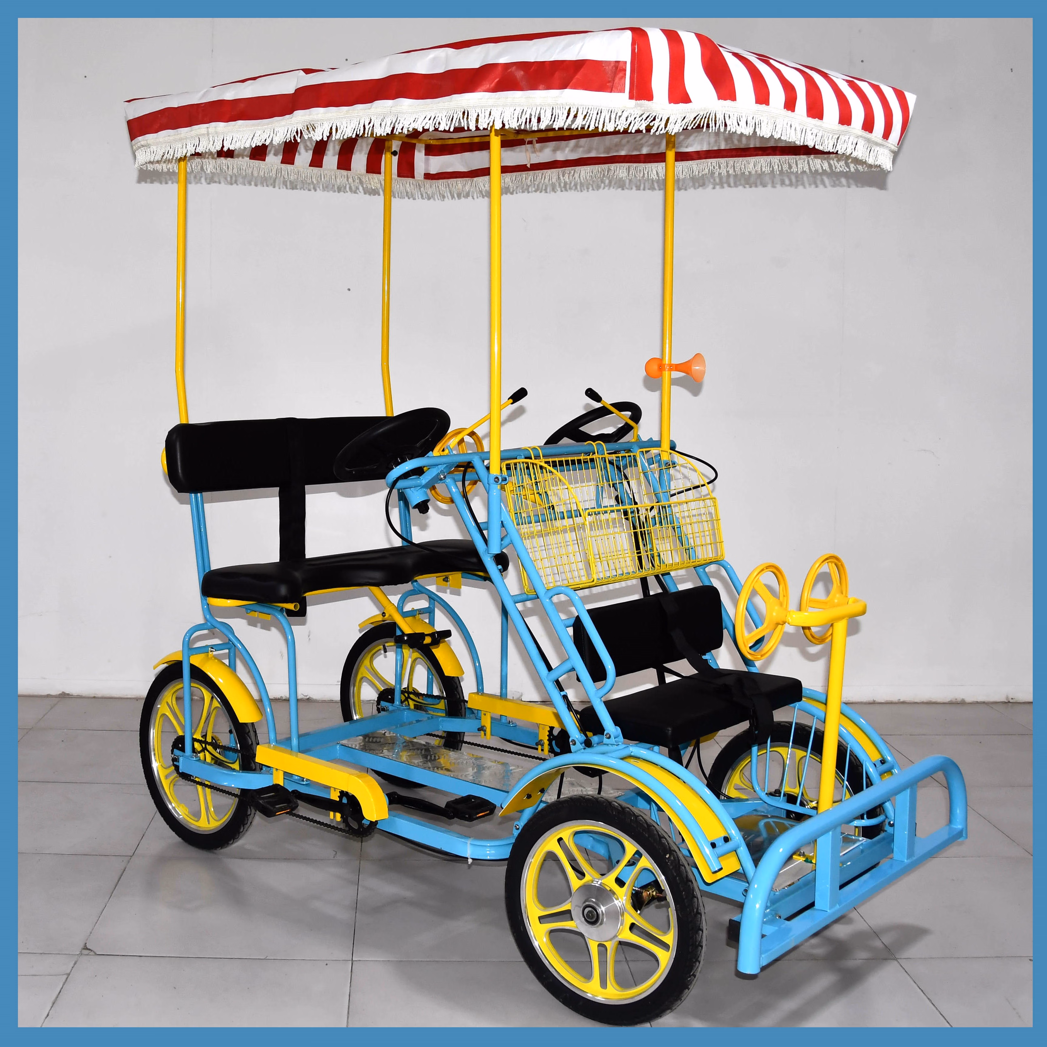 统家 双人自行车 观光自行车 旅游景点自行车四轮加高篷双人自行车多