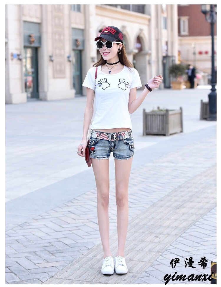 伊漫希春夏牛仔超短裤个性绣花时尚特显腿瘦裤女生矮小个子女士热天