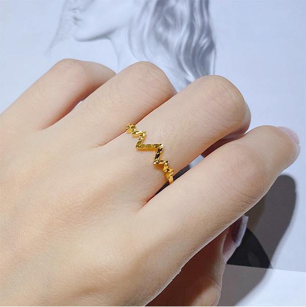 七夕情人节礼物5g黄金戒指女纯金爱心形拼接镂空指环女食指个性简约