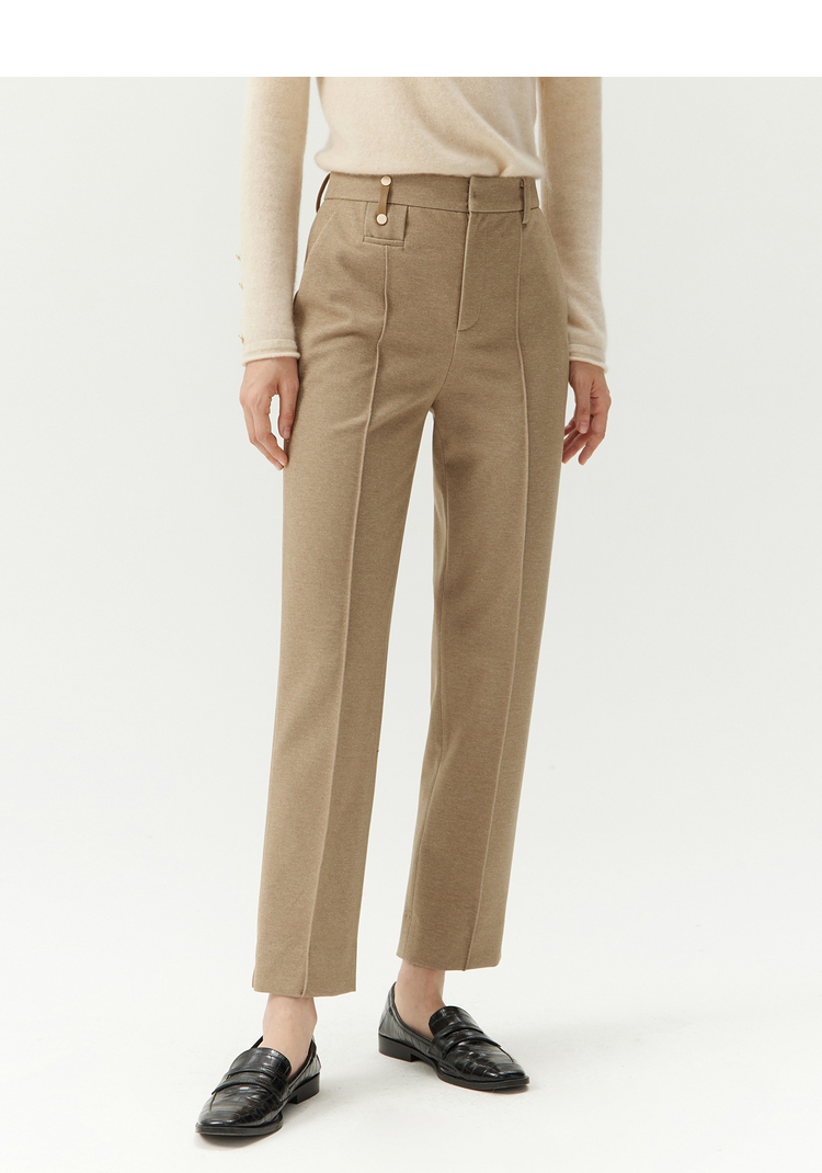 迪赛尼斯2021冬季新款时尚气质质感摩卡色针织斜纹呢料锥形裤女摩卡色