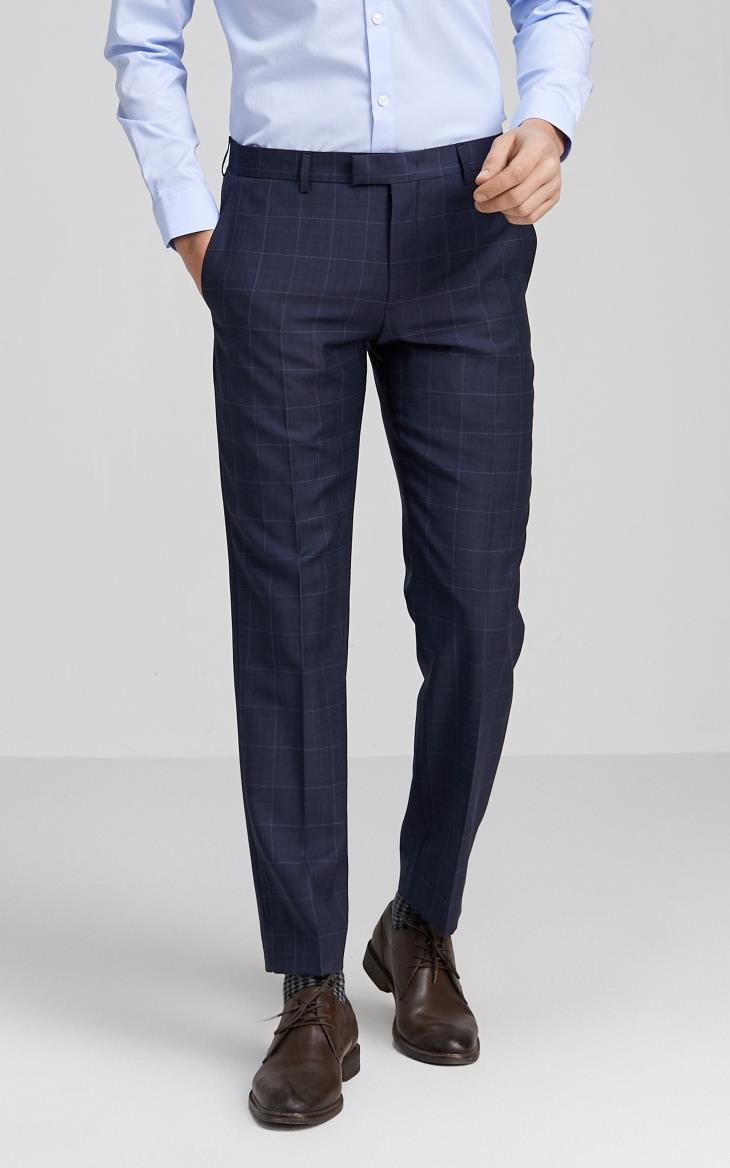 selected思莱德男士格子纯羊毛合体商务长裤西裤sig42016c504 蓝色