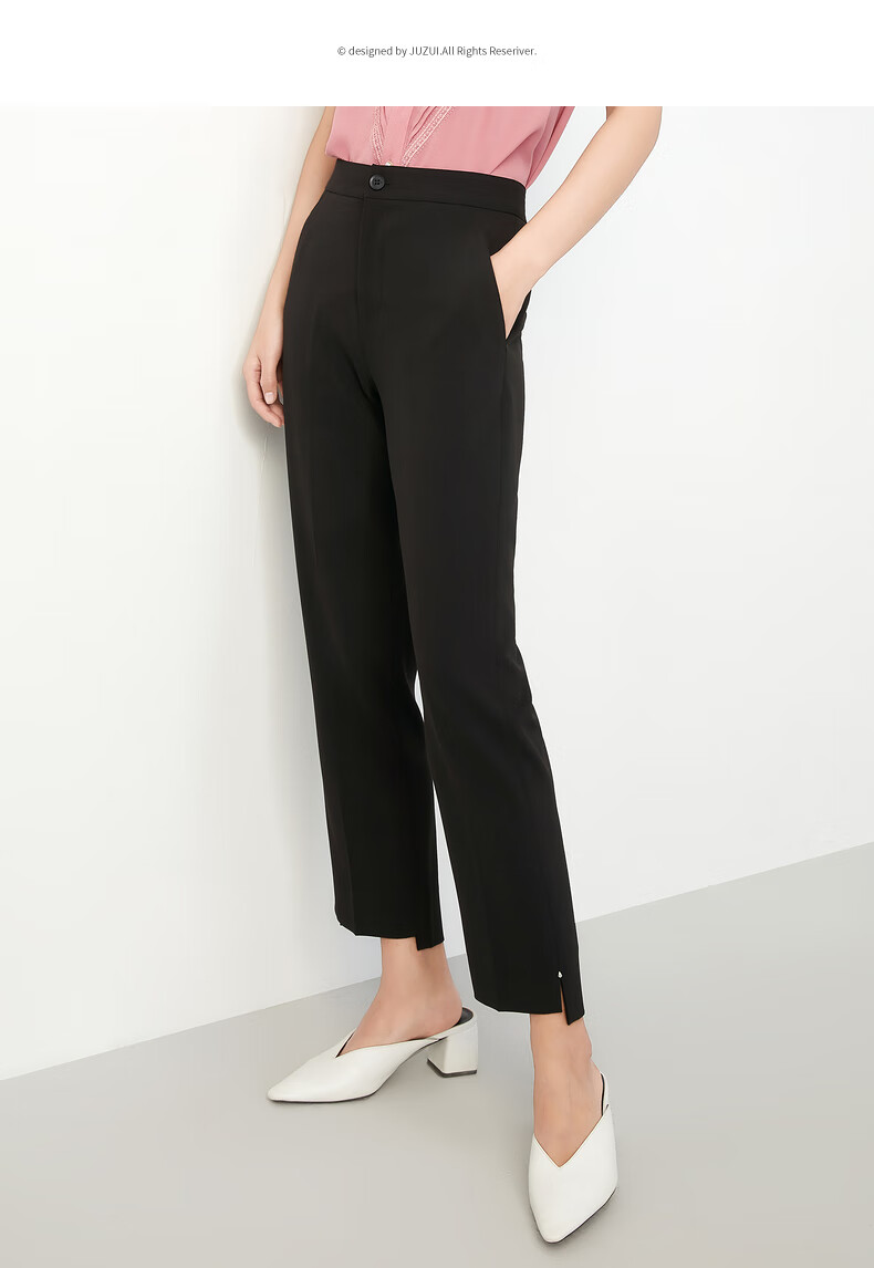 juzui/玖姿2021夏季新款纯色垂感时尚通勤显瘦九分女休闲裤 天蓝 xl