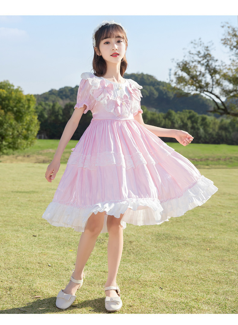 儿童13岁小女孩洛丽塔甜美公主裙粉色140cm建议身高130140体重5565斤