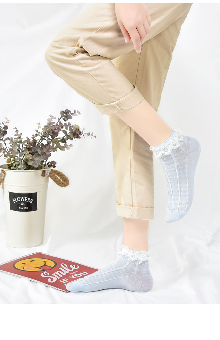 【5双】花边袜子女夏季薄款女袜网红花边袜日系可爱网眼女短袜 5双