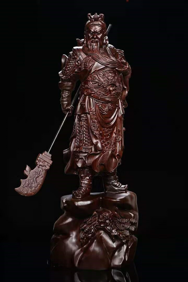 灰妮子黑檀木雕立刀关公摆件实木招财家居玄关装饰红木工艺品送礼手工