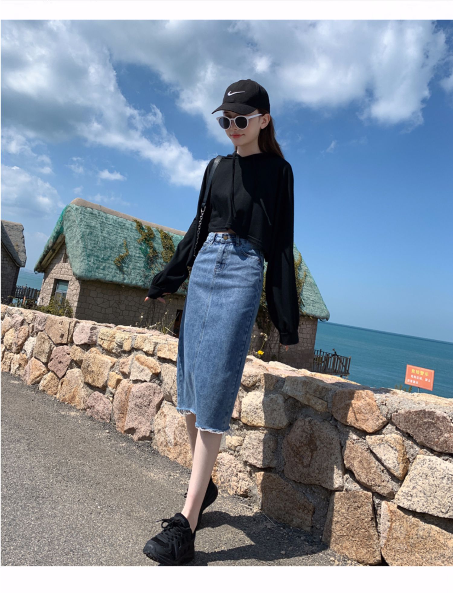 青萱阁牛仔半身裙女中长款小个子2021年春装新款高腰韩版百搭包臀一步