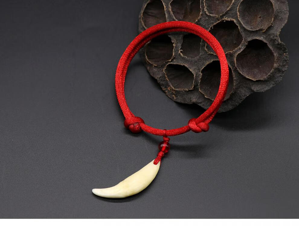 蜜荷真黑狗牙脚链手工编织狼牙成人红绳手链宝宝婴儿童可调节情侣饰品