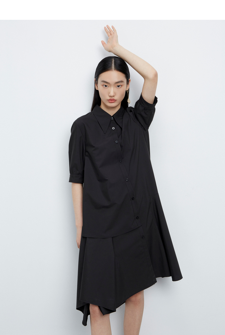 rococo2021春夏新款黑色简约显瘦不规则设计感日系长款连衣裙女 黑色