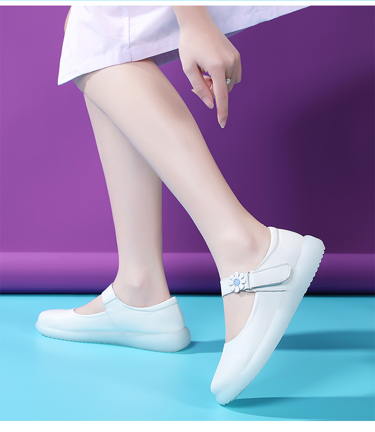 达芙妮护士鞋女春夏透气女白色坡跟软底单鞋防滑平底舒适不累脚 黑色